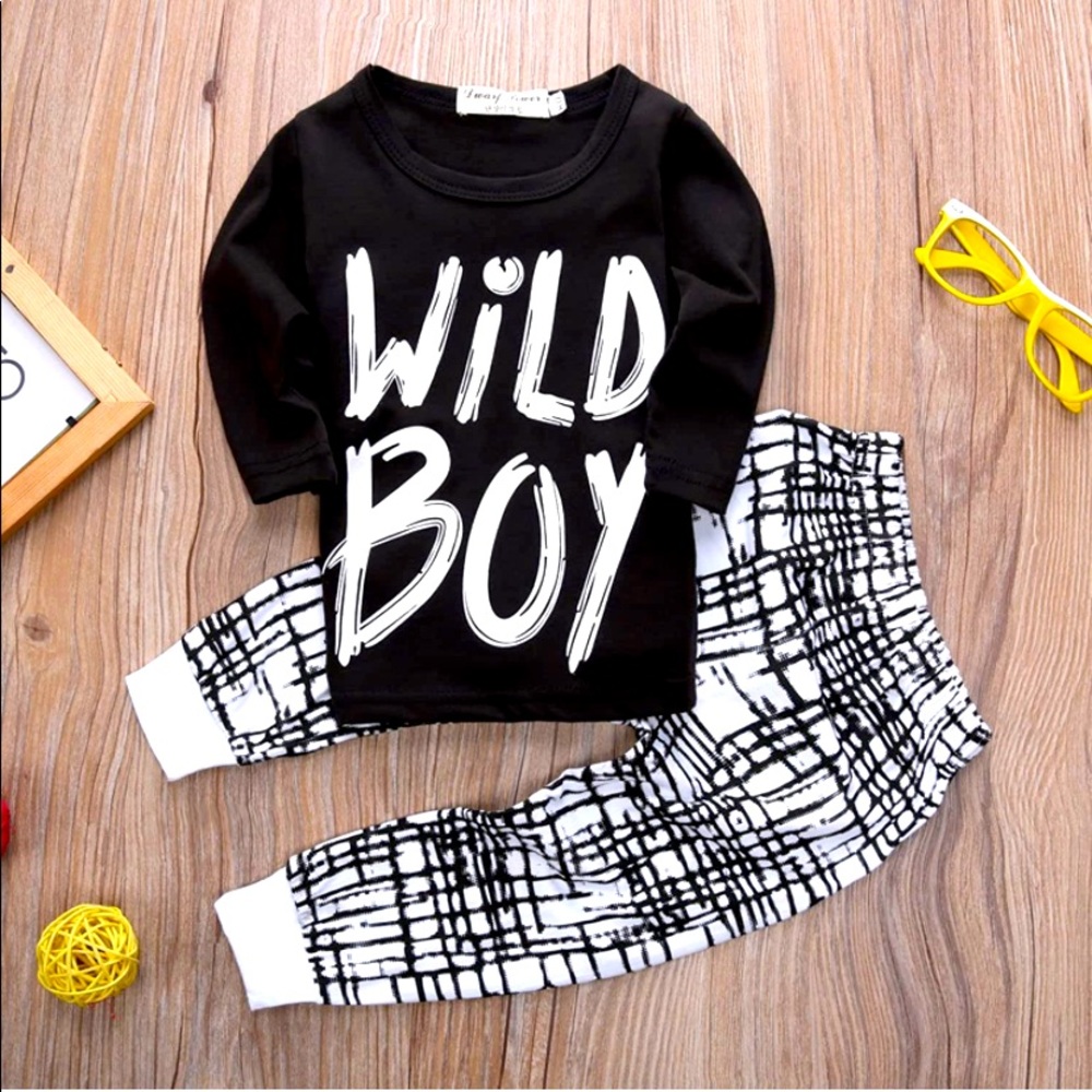 Toddlers Boys Set Long Sleeve Wild Boy T-Shirt Tops Pants Outfit Winter Spring
